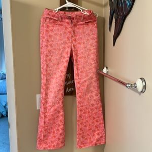 Urban Outfitters High Rise Hot Pink Flower Pront Flare Jeans